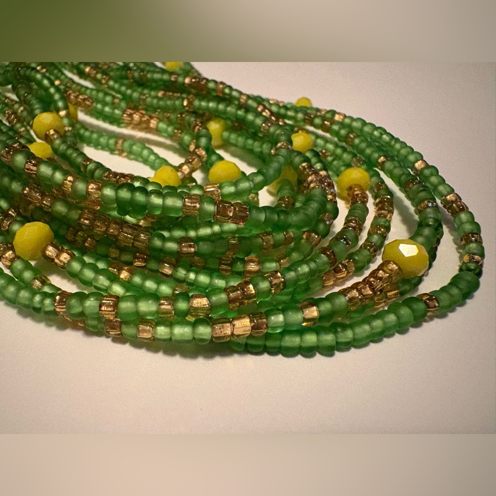 NWT “Lemonade Drops” Green Yellow Gold Waistbead w/Textured Beads Intermediate - Picture 4 of 7
